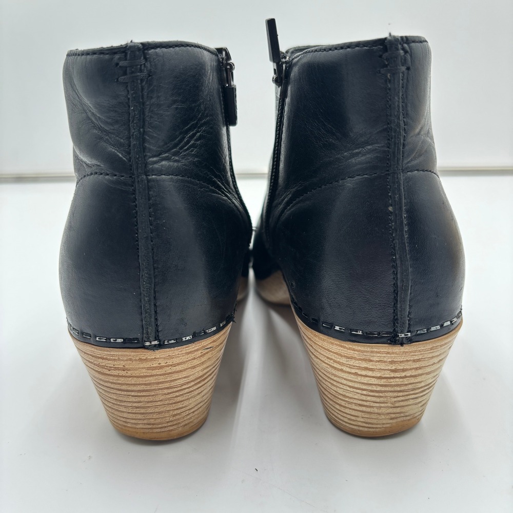 Dansko Maria Womens 38 Black Leather Ankle Boots Side Zip Clog Heel Shoes - Picture 7 of 13